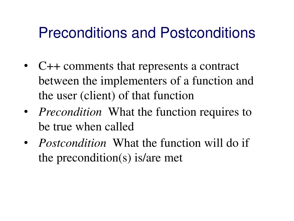 preconditions and postconditions