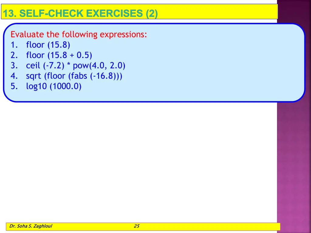 13 self check exercises 2