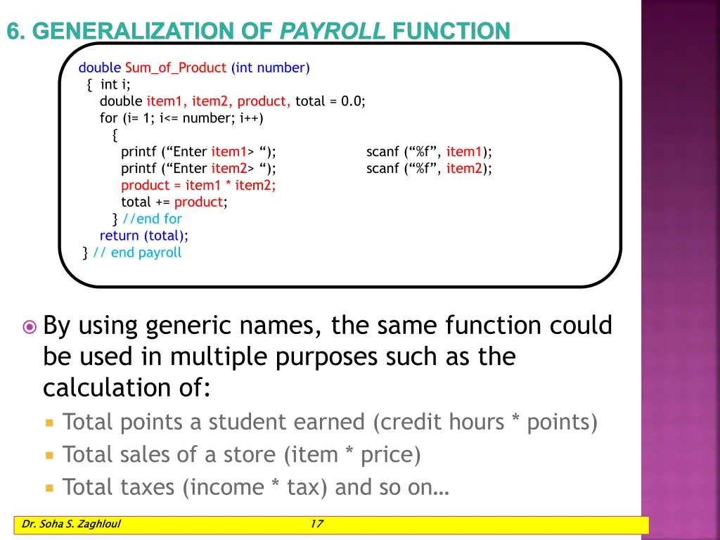 6 generalization of payroll function