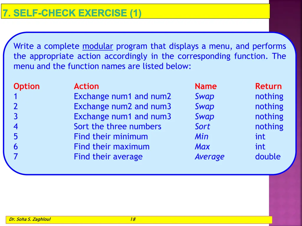 7 self check exercise 1