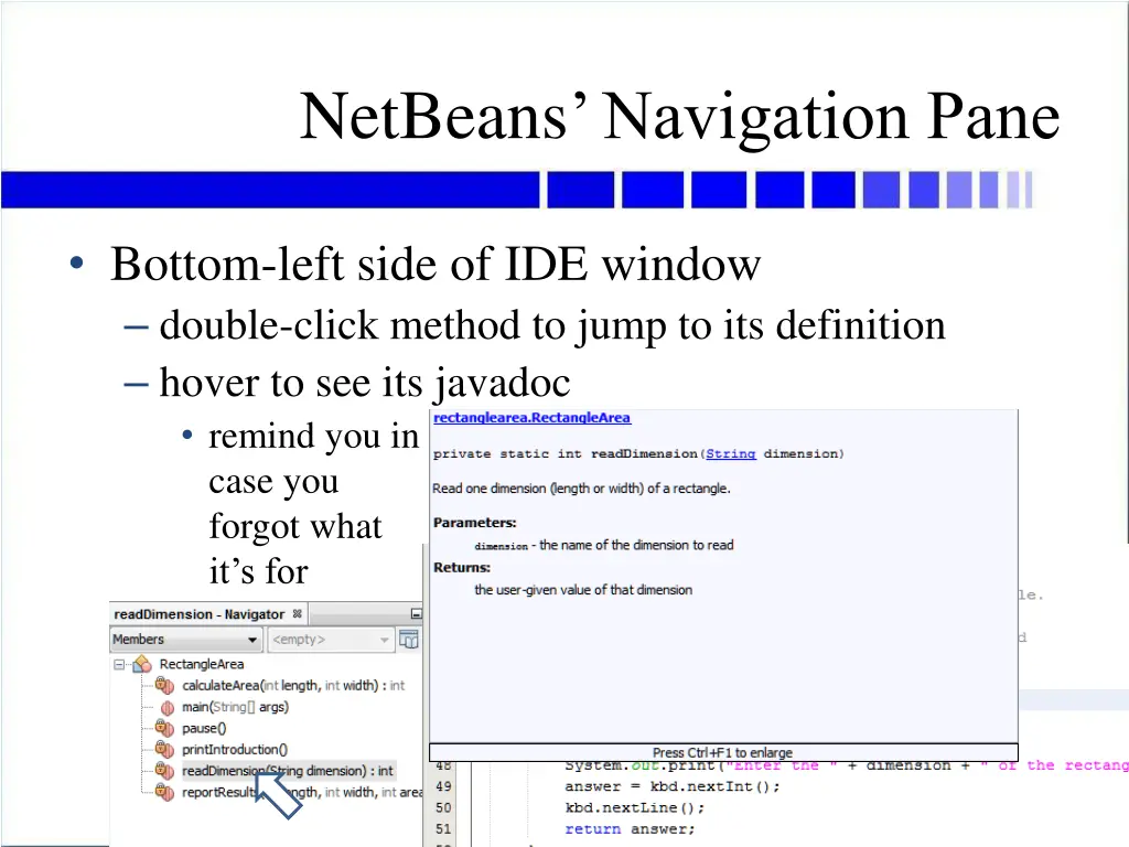 netbeans navigation pane