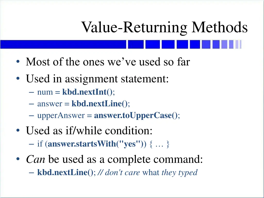 value returning methods