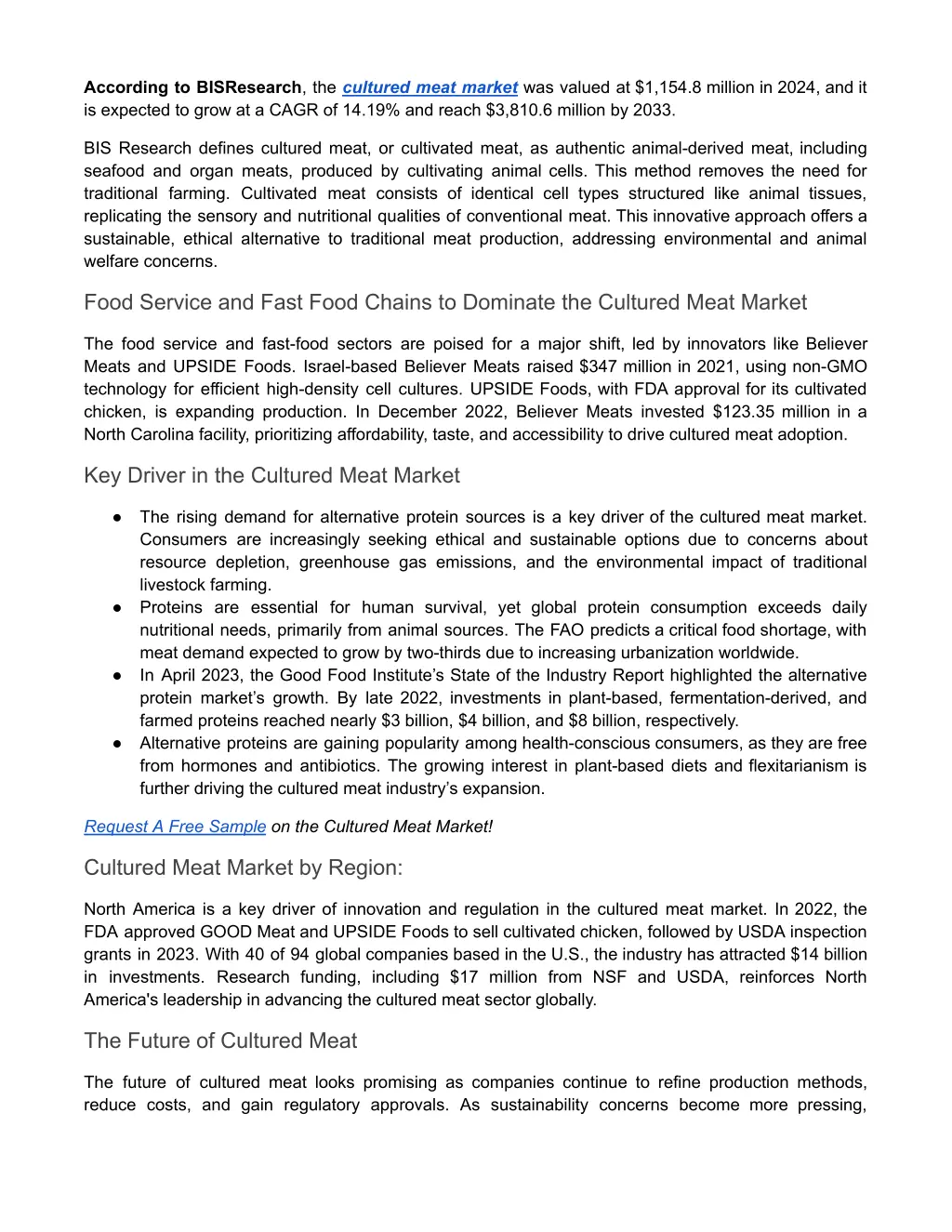 according to bisresearch the cultured meat market