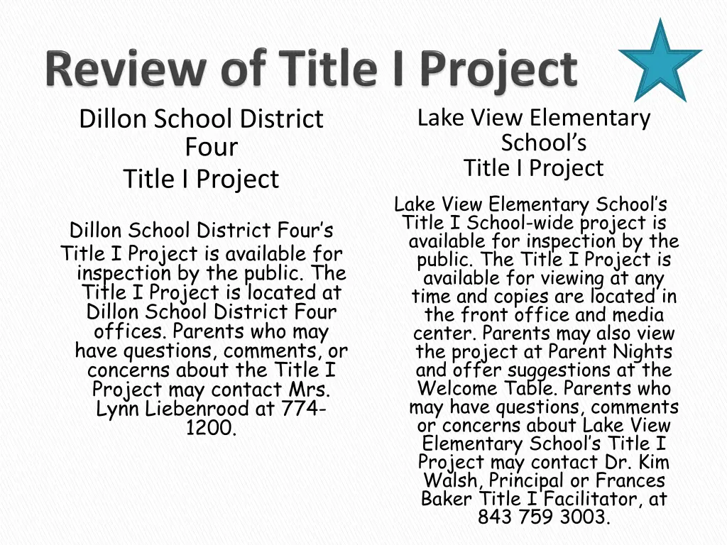 dillon school district four title i project