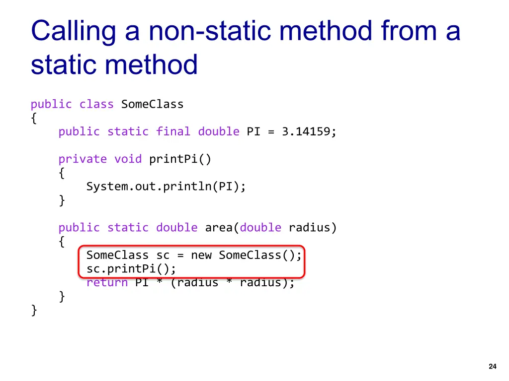 calling a non static method from a static method