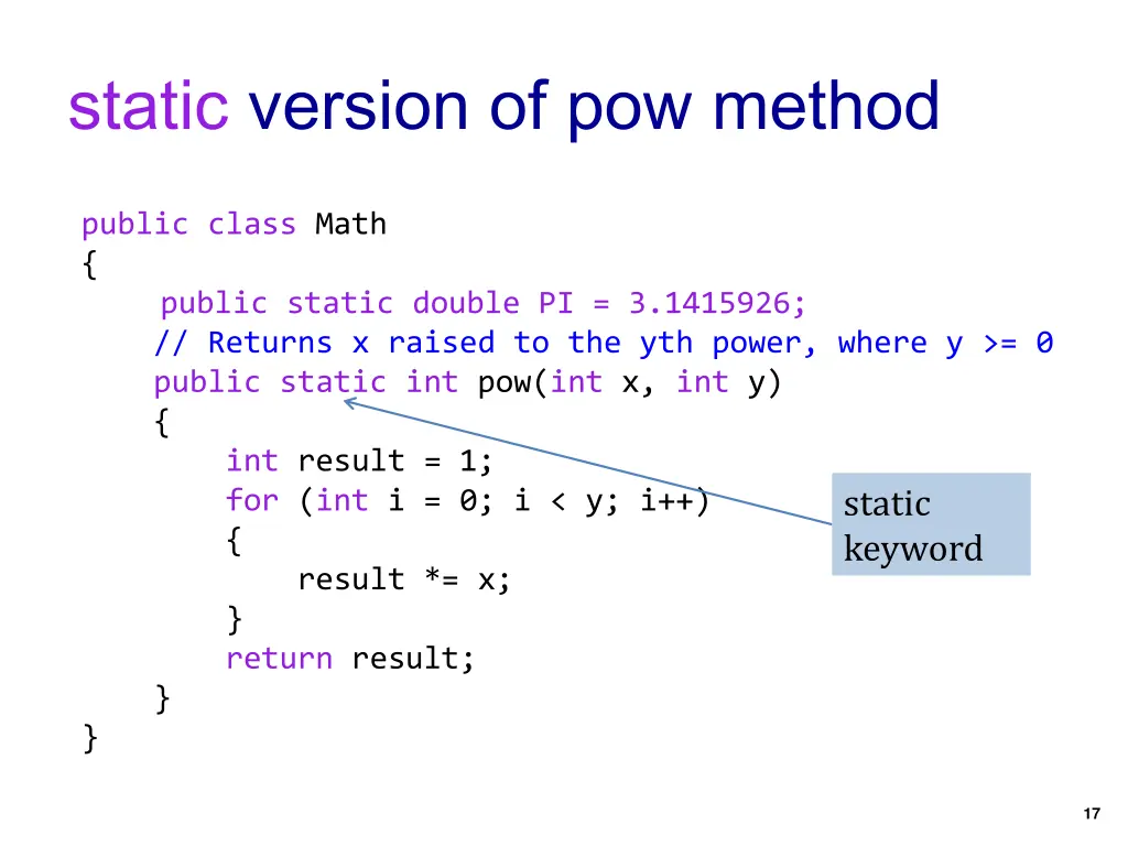 static version of pow method