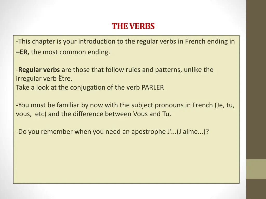 the verbs
