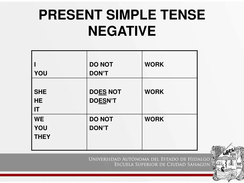 present simple tense negative