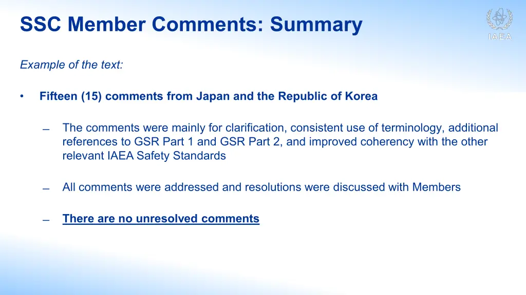 ssc member comments summary