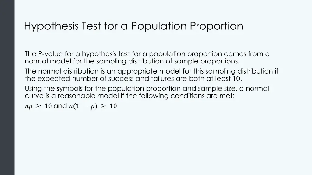 hypothesis test for a population proportion