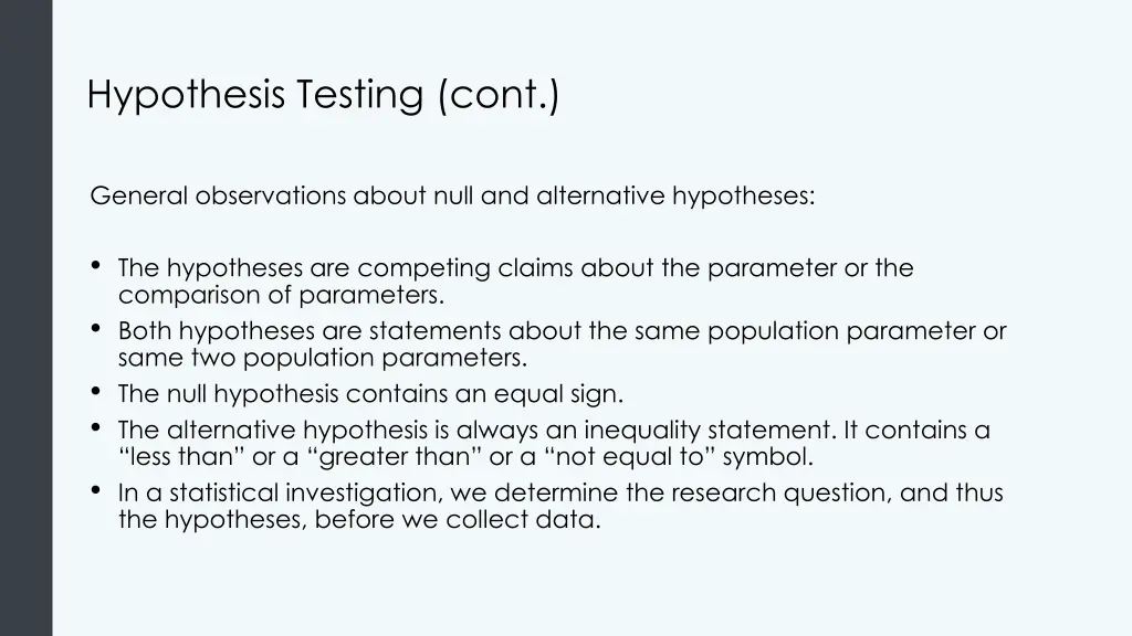 hypothesis testing cont