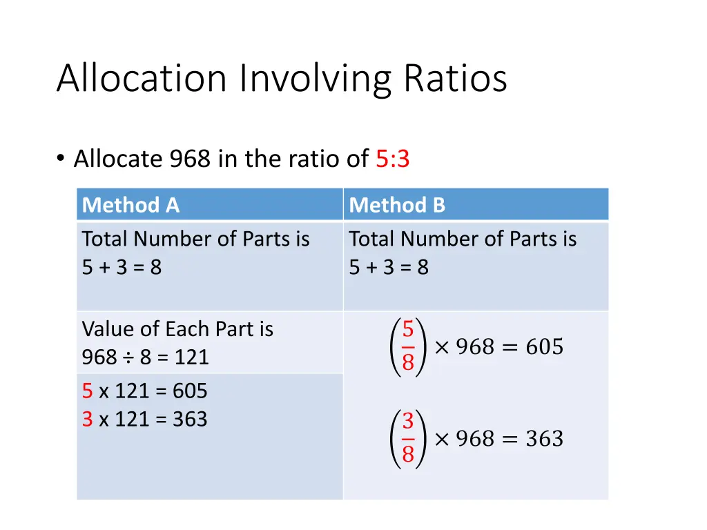 allocation involving ratios
