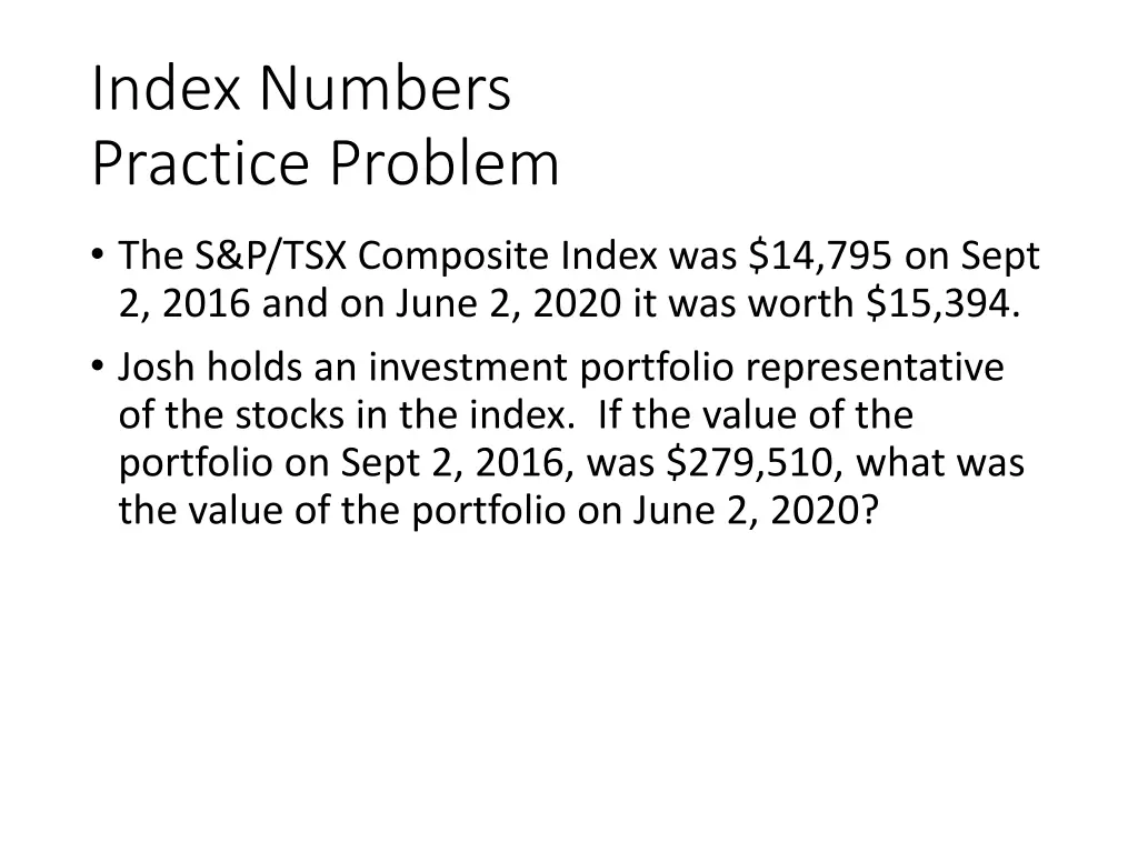index numbers practice problem