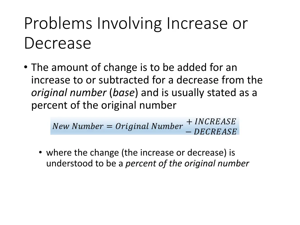 problems involving increase or decrease