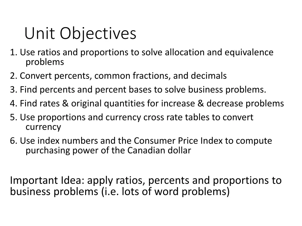 unit objectives 1 use ratios and proportions