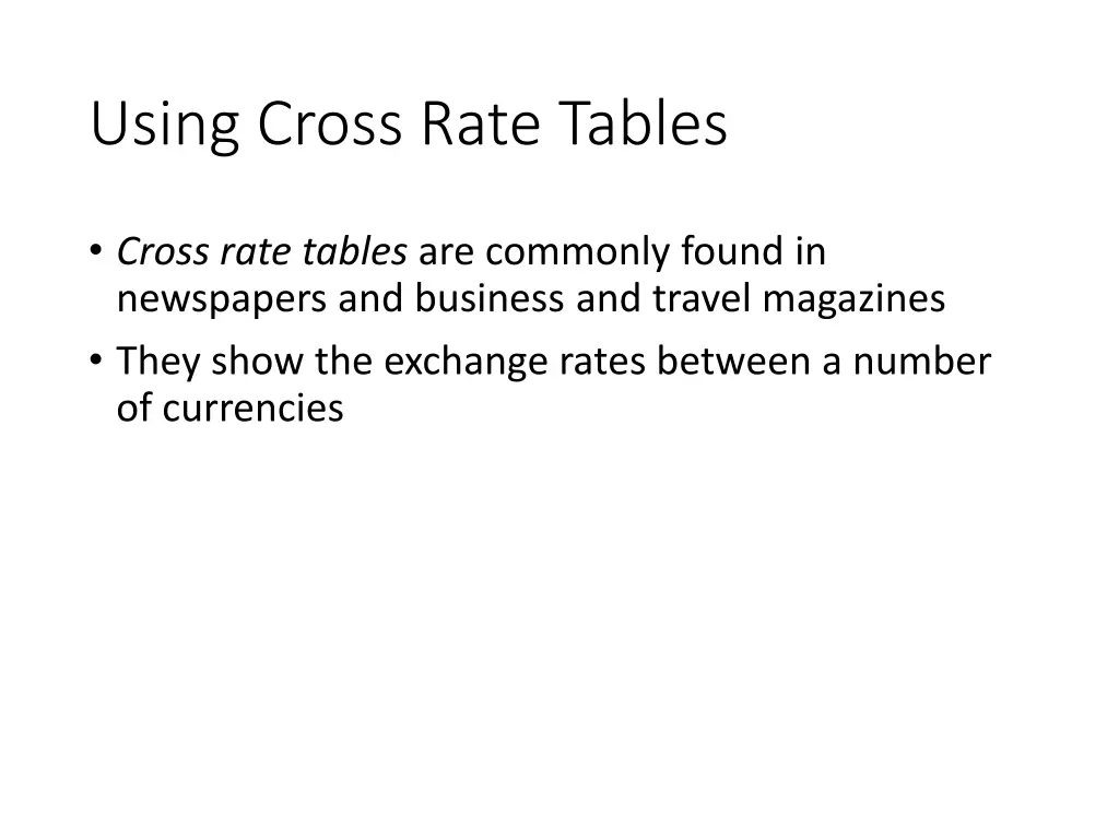 using cross rate tables