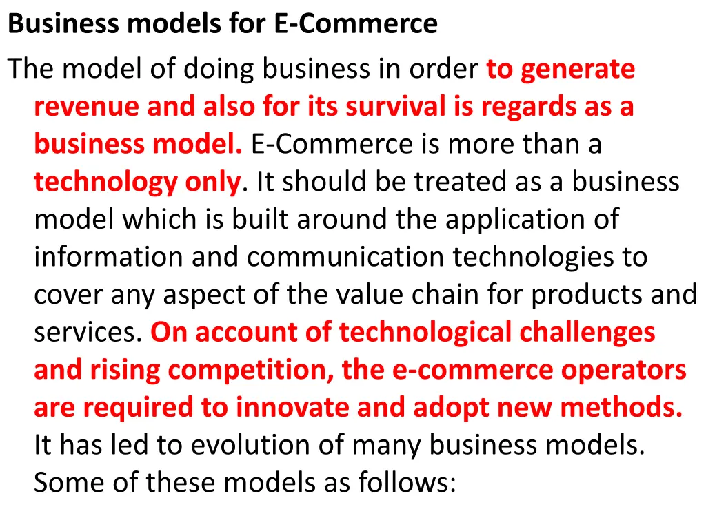 business models for e commerce the model of doing