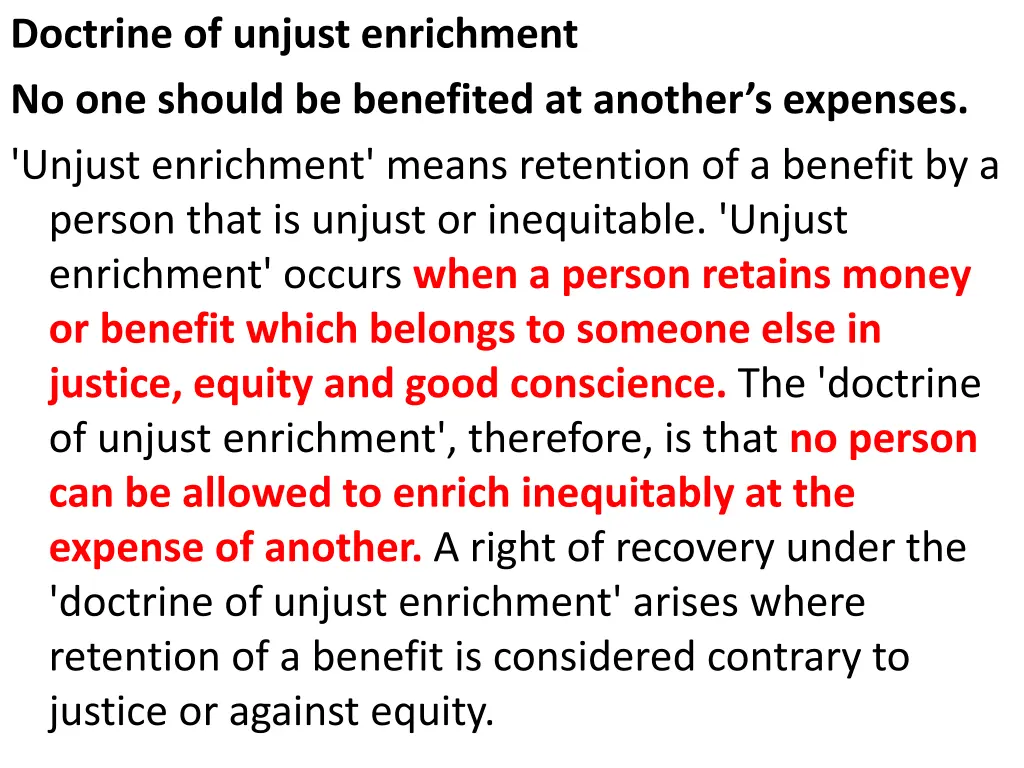 doctrine of unjust enrichment no one should