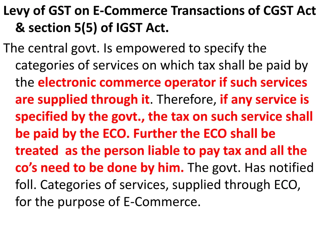 levy of gst on e commerce transactions of cgst