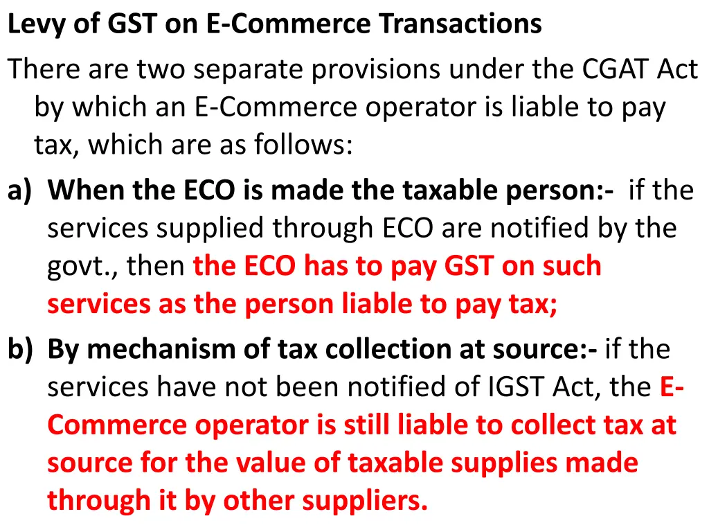 levy of gst on e commerce transactions there