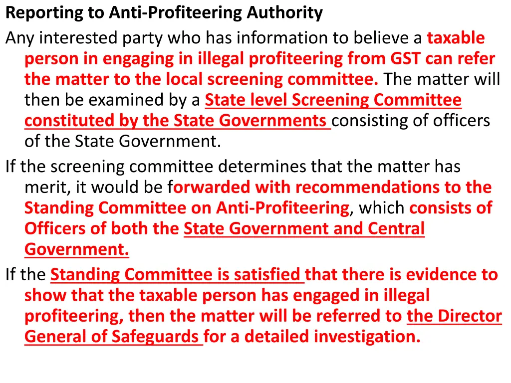 reporting to anti profiteering authority