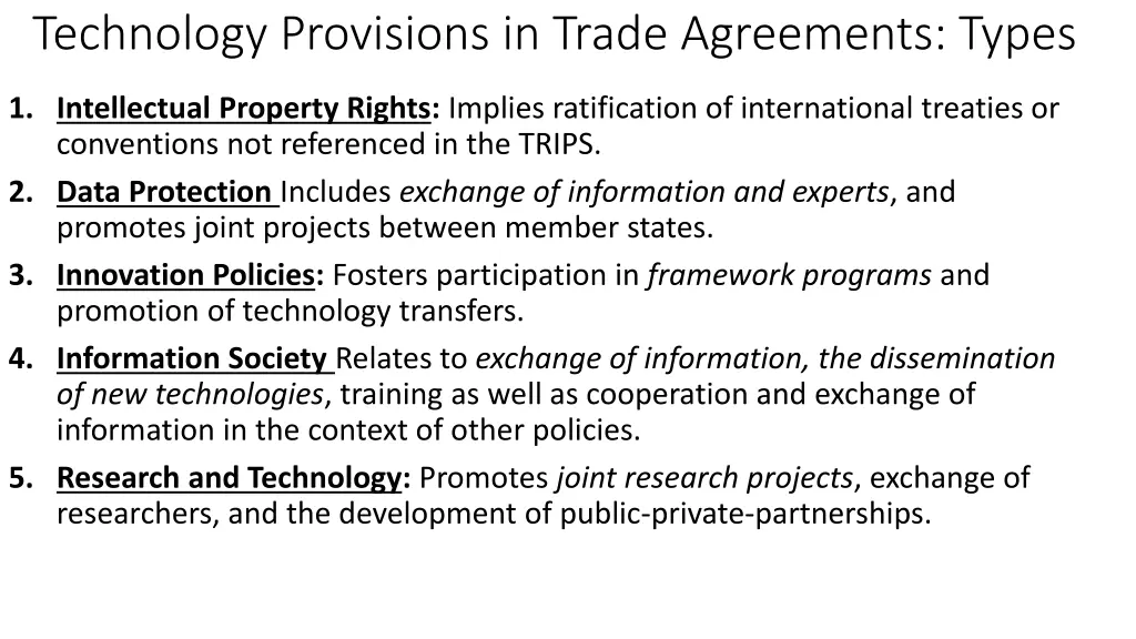 technology provisions in trade agreements types