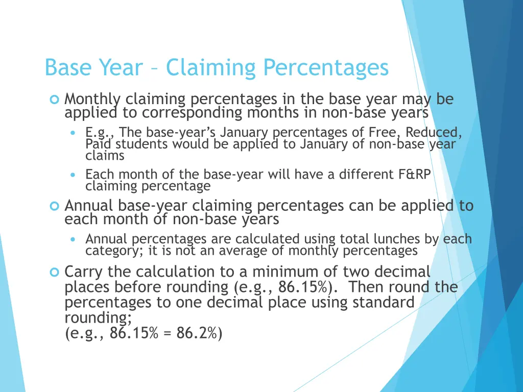 base year claiming percentages 1