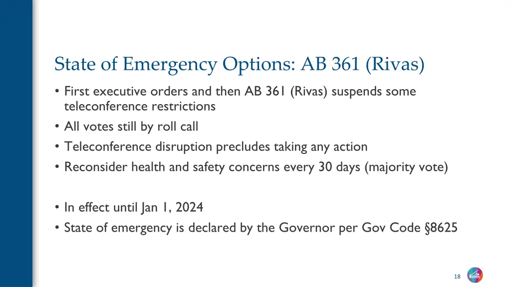 state of emergency options ab 361 rivas first