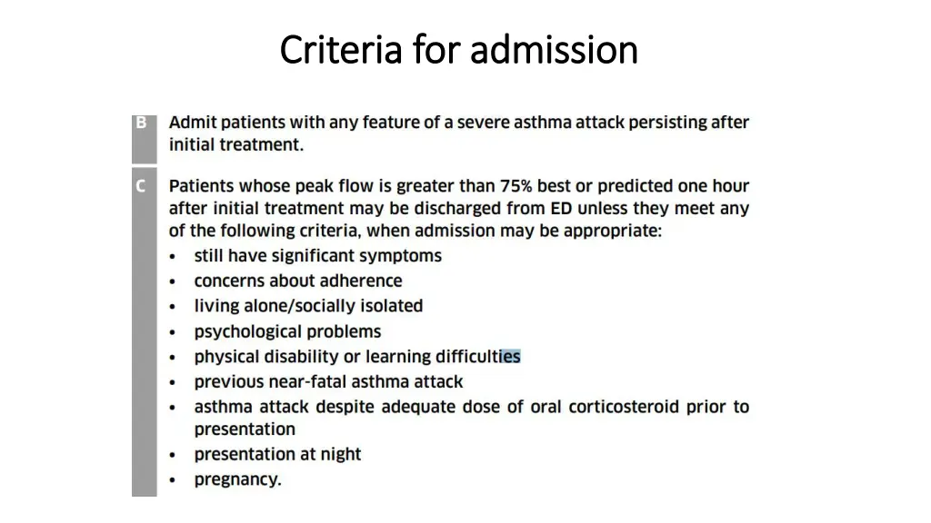 criteria for admission criteria for admission