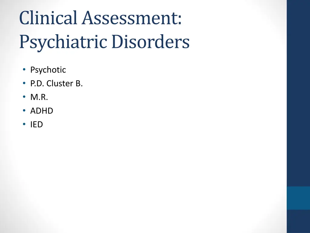 clinical assessment psychiatric disorders