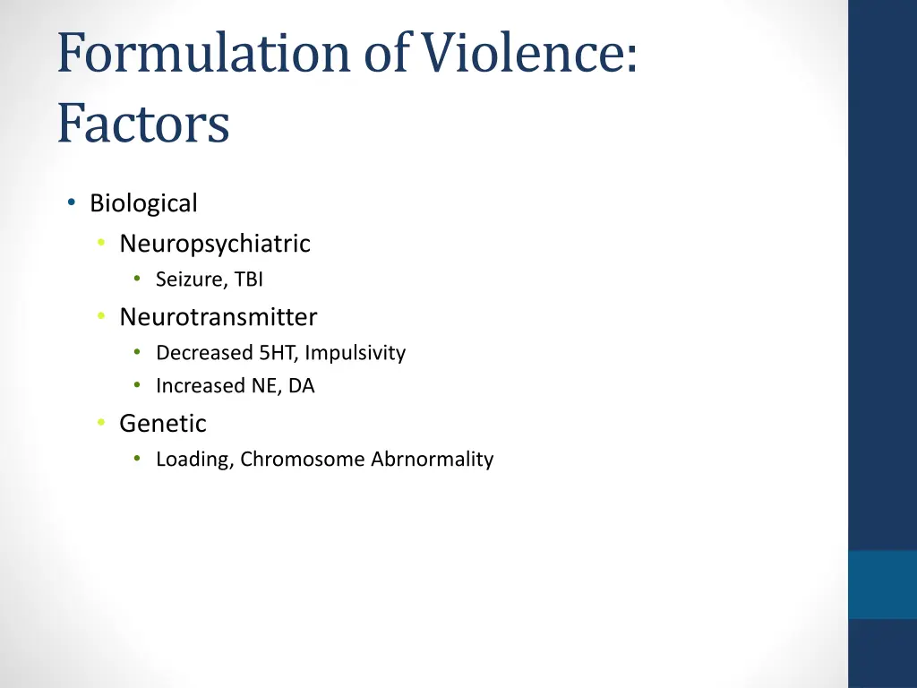 formulation of violence factors