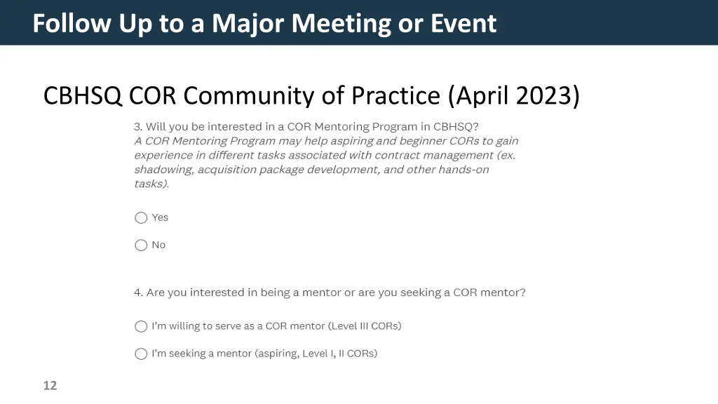 follow up to a major meeting or event