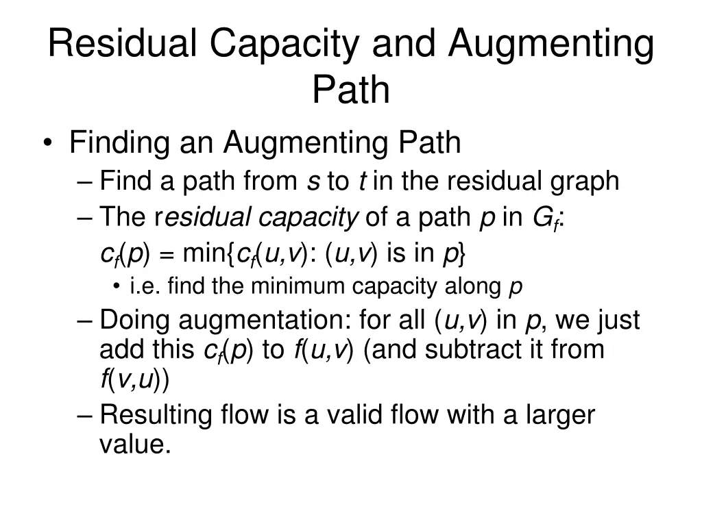 residual capacity and augmenting path finding
