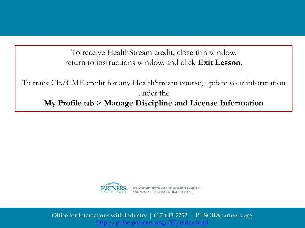 to receive healthstream credit close this window