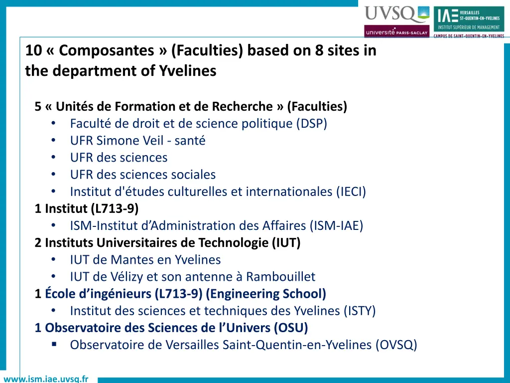 10 composantes faculties based on 8 sites