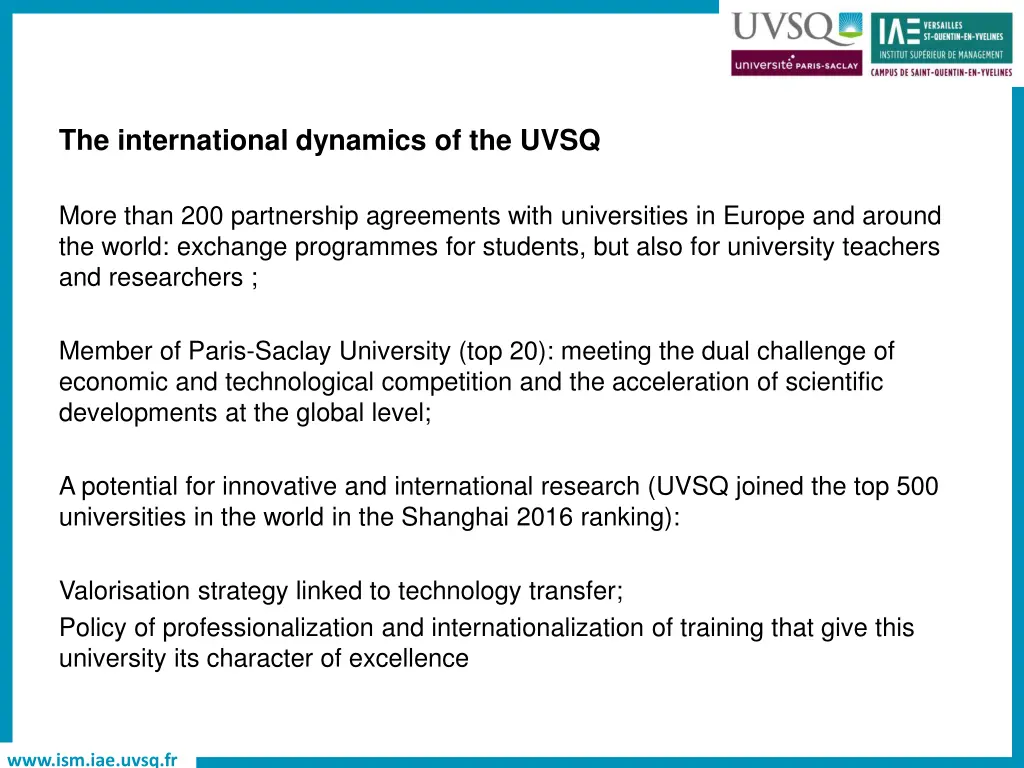 the international dynamics of the uvsq