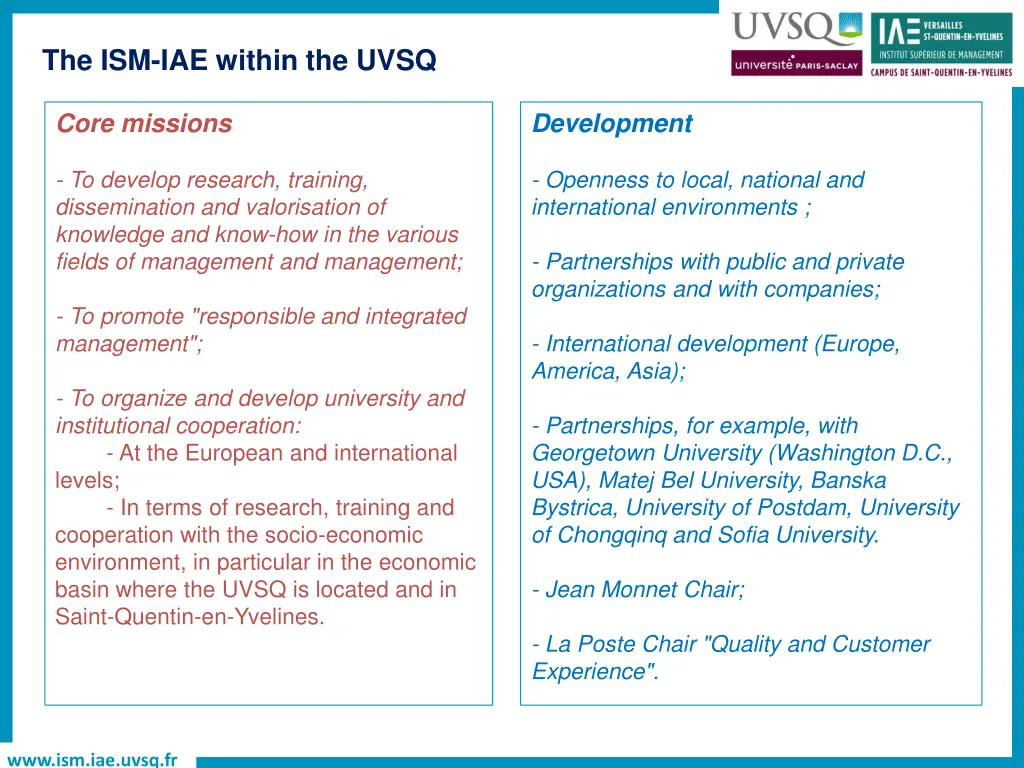 the ism iae within the uvsq