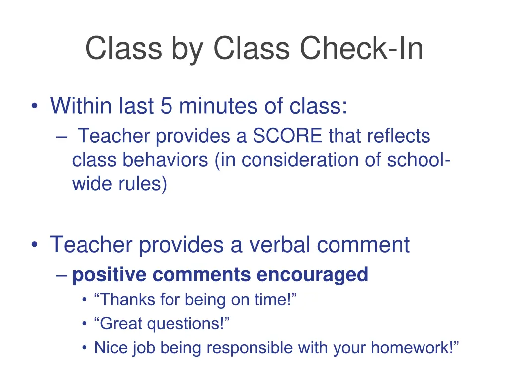 class by class check in