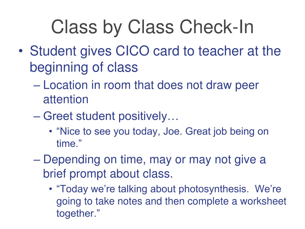 class by class check in student gives cico card