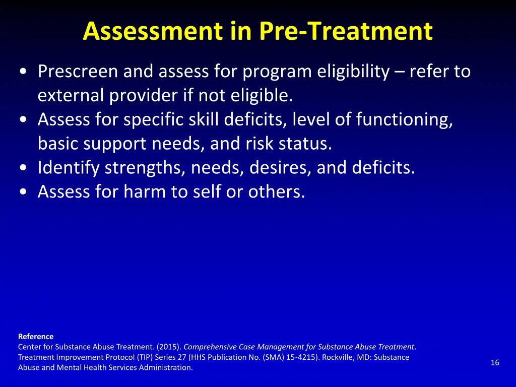 assessment in pre treatment