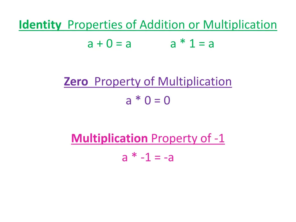 identity properties of addition or multiplication