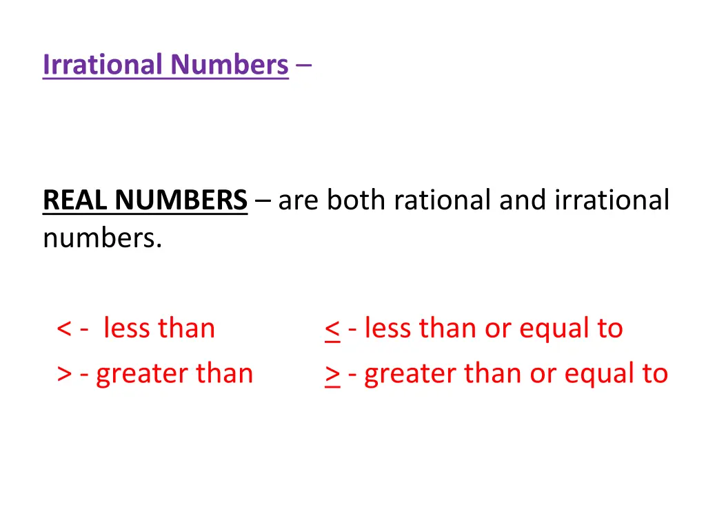 irrational numbers