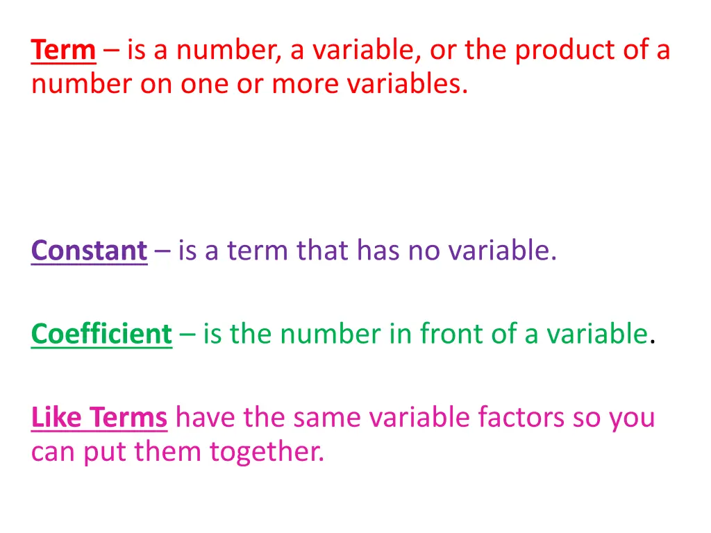 term is a number a variable or the product