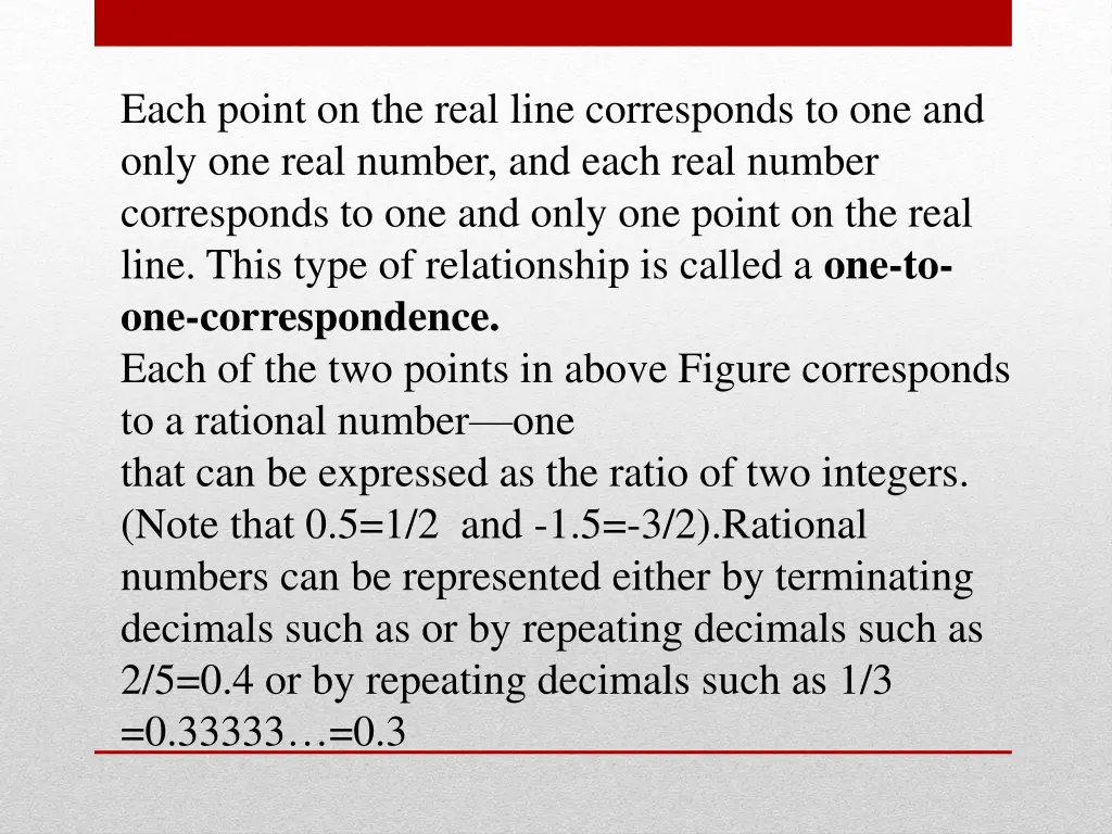 each point on the real line corresponds