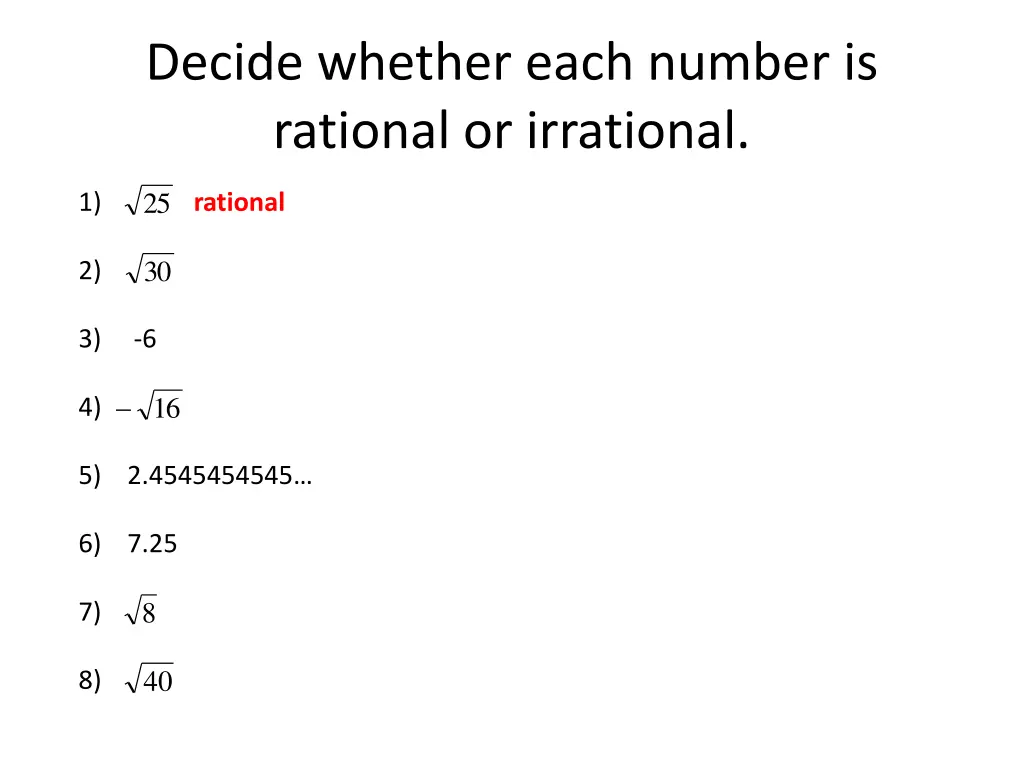 decide whether each number is rational 1