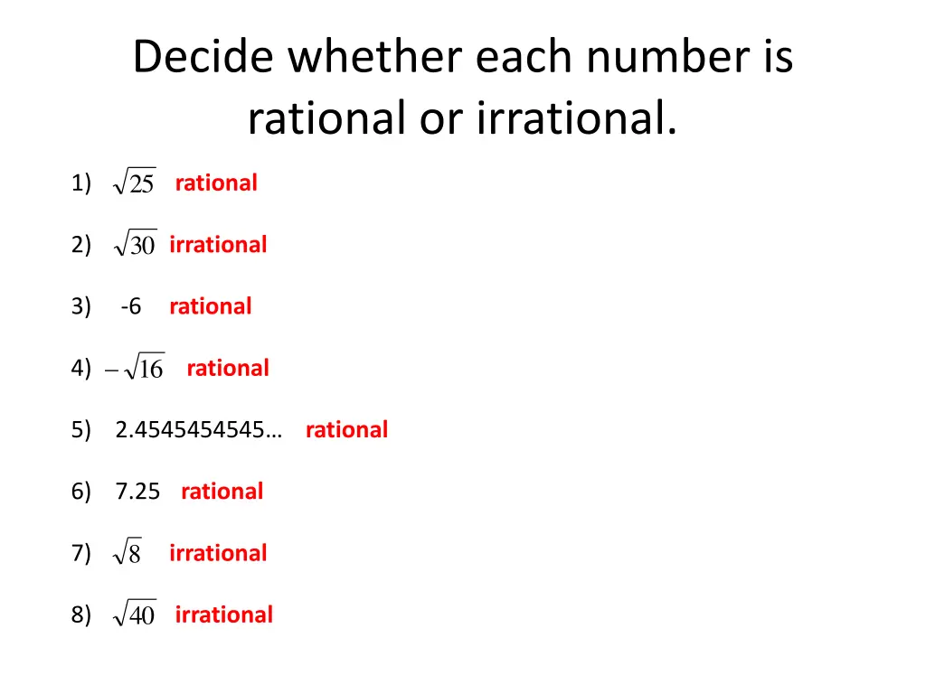 decide whether each number is rational 8