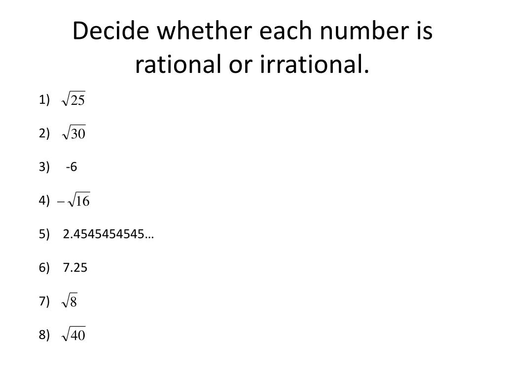 decide whether each number is rational