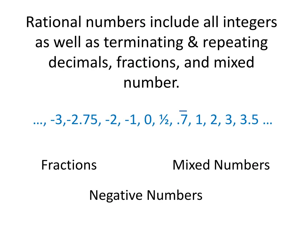 rational numbers include all integers as well