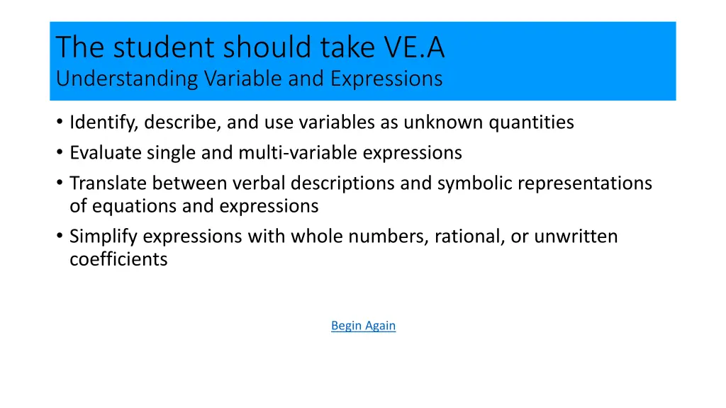 the student should take ve a understanding