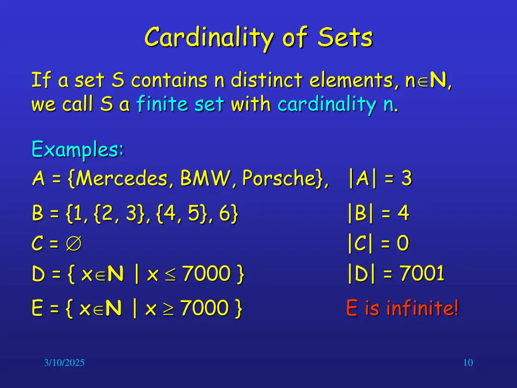 cardinality of sets